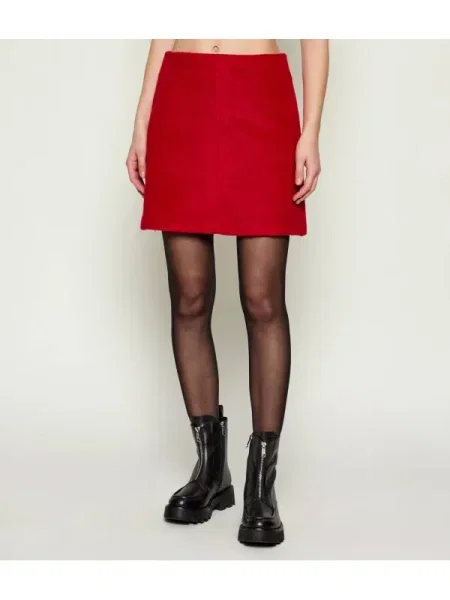 HUGO fustă din amestec de lână mini drept roșu