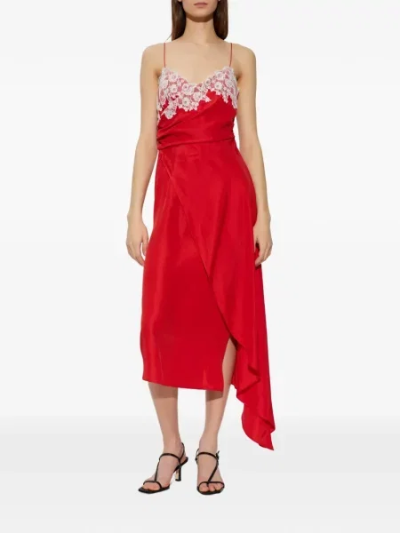 Rochie midi Moschino asimetrică din dantelă roșu