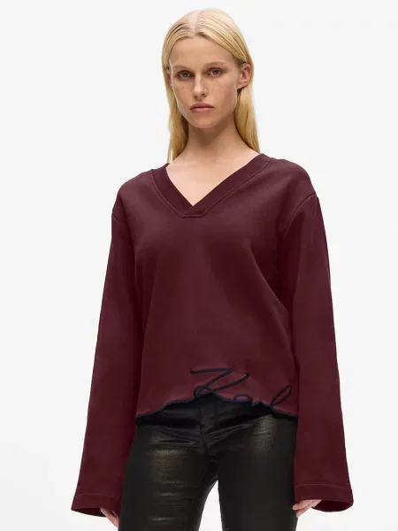 Karl Lagerfeld bluza z bawełną z aplikacją bordowy