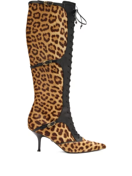 Botine Roberto Cavalli cu șireturi cu imagine cu model leopard maro