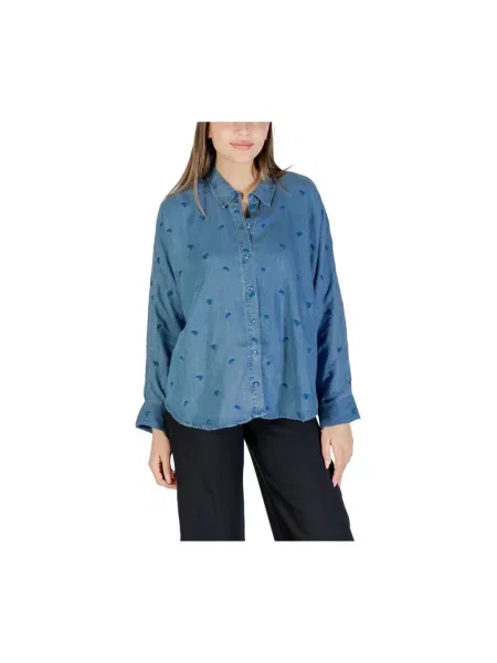 Haftowana koszula Only z długim rękawem niebieska