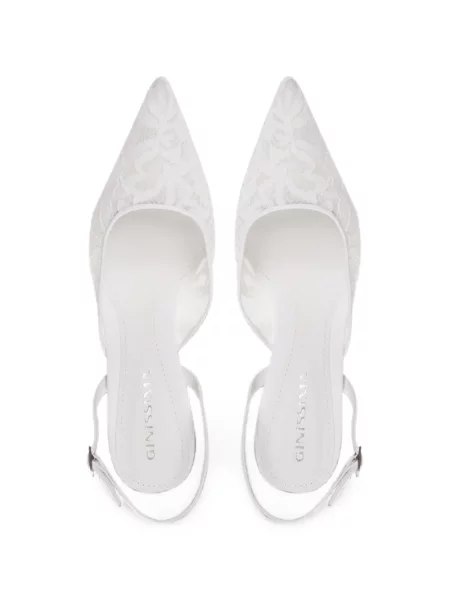 Pantofi cu toc Ginissima cu model floral din dantelă slingback alb