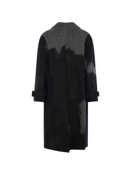 Palton Yohji Yamamoto cu model herringbone cu două rânduri de nasturi negru