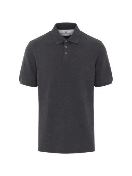 Scurt tricou polo Brunello Cucinelli cu broderie gri