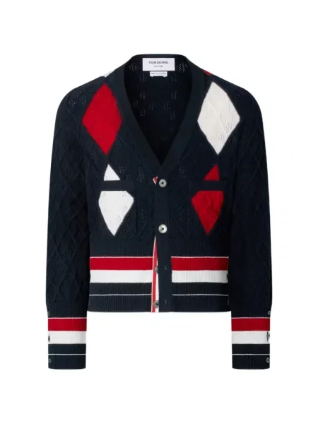 Cardigan Thom Browne din cașmir cu model argyle albastru
