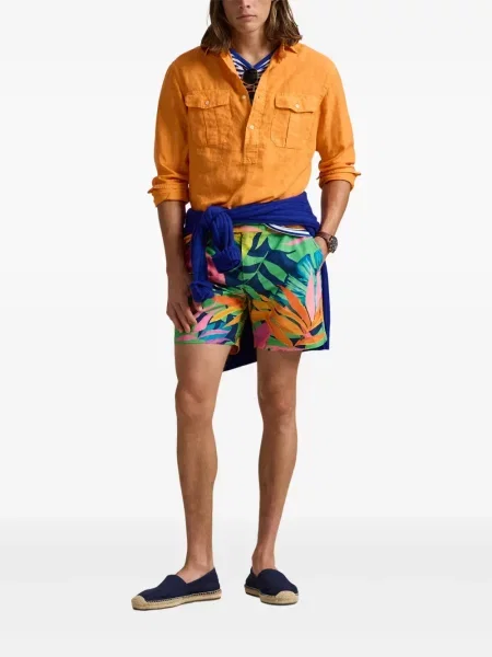 Slip de baie Polo Ralph Lauren cu broderie din piele de căprioară în carouri albastru