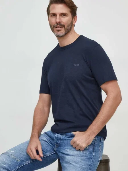 Тениска Boss Orange синьо с изчистен дизайн тъмносиньо