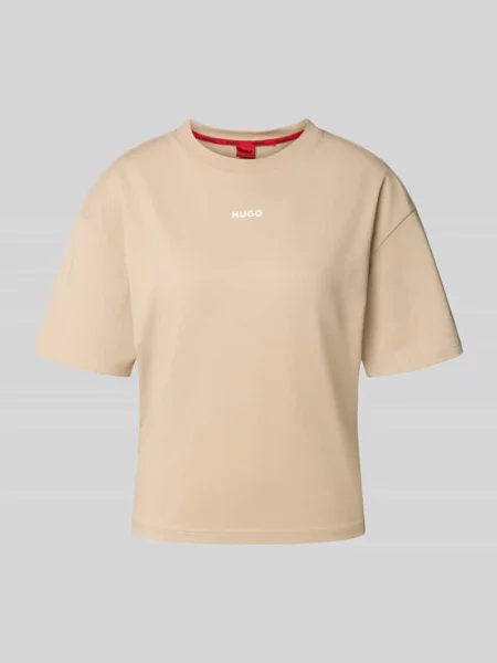 Góra od piżamy z nadrukiem z logo i okrągłym dekoltem Hugo beżowa