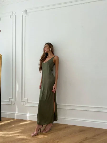 Шелковый сарафан Milirud хаки