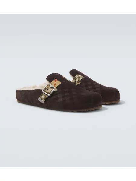 Saboți Burberry din piele de căprioară maro