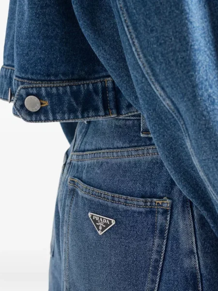 Pantaloni scurți din denim Prada cu talie înaltă albastru