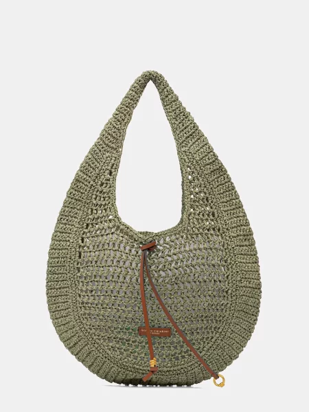 Lniana torebka hobo Gianni Chiarini zielona