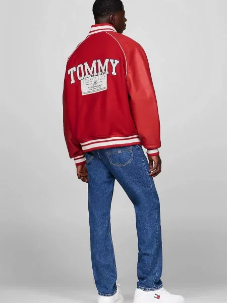 Дитяча джинсова куртка Tommy Jeans червона