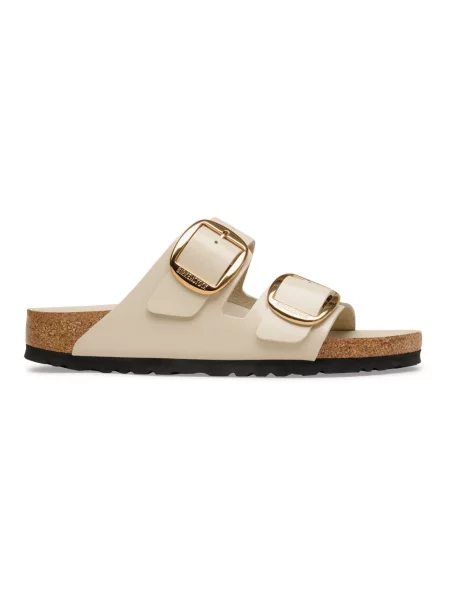Klapki Birkenstock skórzane na sprzączkę białe