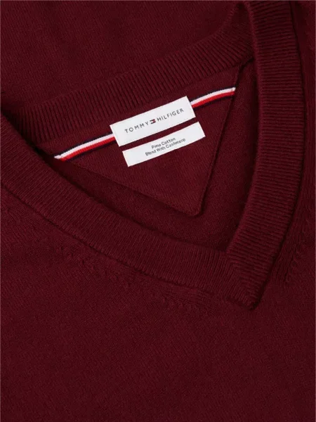 Pulover Tommy Hilfiger cu broderie cu decolteu în V roșu