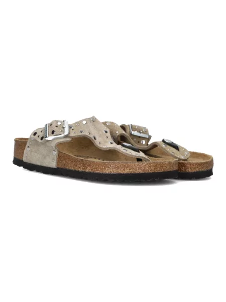 Klapki Birkenstock zamszowe z nitami szare