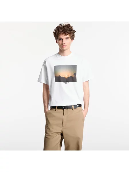 Carhartt WIP Tričko Warm Views azúrová / svetlooranžová / čierna biela