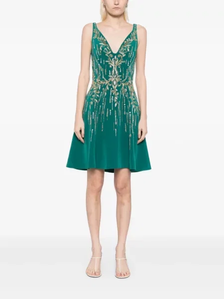 Rochie Saiid Kobeisy din crep cu mărgele de costum verde
