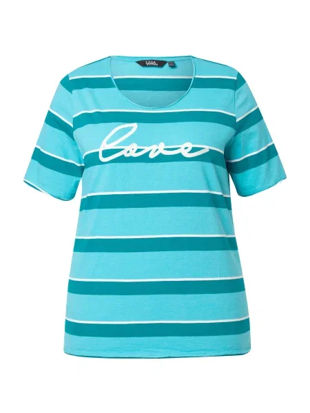 Ulla Popken Tricou albastru aqua / verde petrol alb