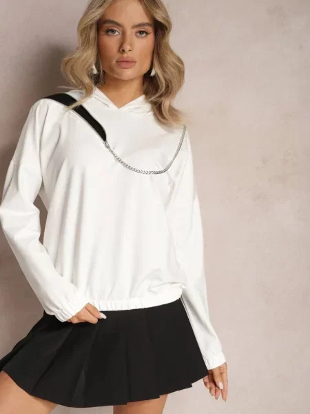 Asymetryczna Bluza z Bawełny z Kapturem i Ozdobnym Suwakiem Lueur biała