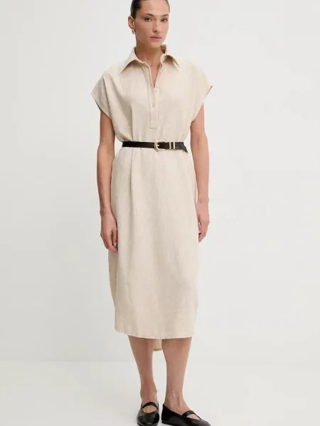 Lanena haljina Answear.LAB midi oversize bež