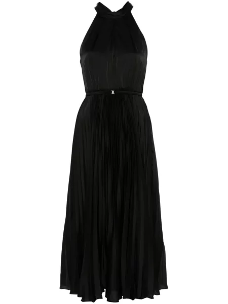 Rochie midi Nissa din satin plisată până la genunchi negru