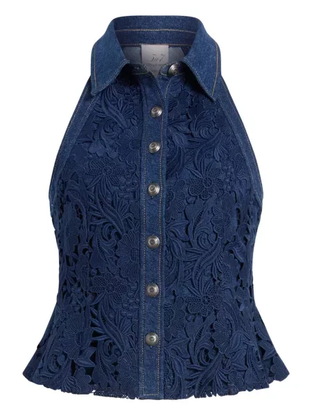 Top Cinq A Sept din dantelă albastru