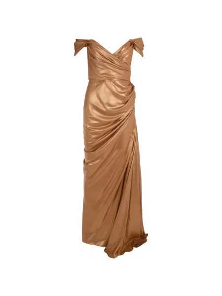 Rochie maxi Rhea Costa drapată de costum maro