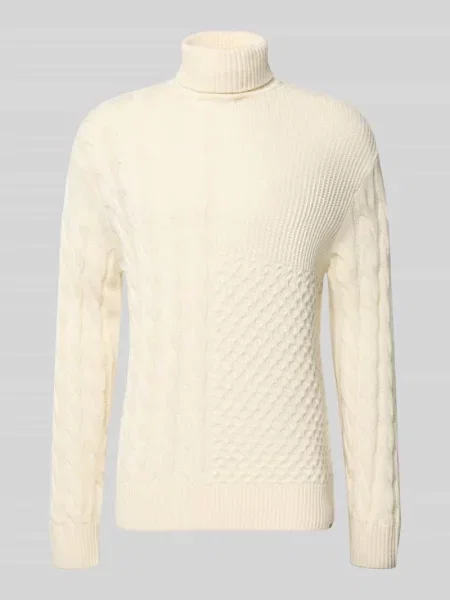 Sweter z golfem o kroju regular fit z mieszanki bawełny Tom Tailor Denim biały