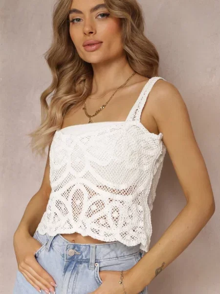 Koronkowy Tank Top z Bawełny Hassia biały