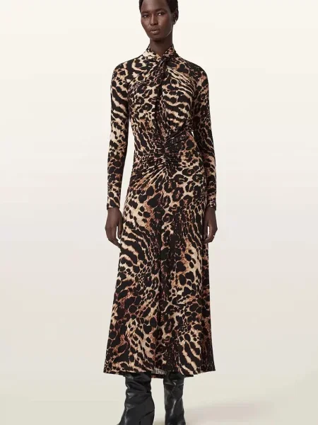 AllSaints rochie maxi evazați maro