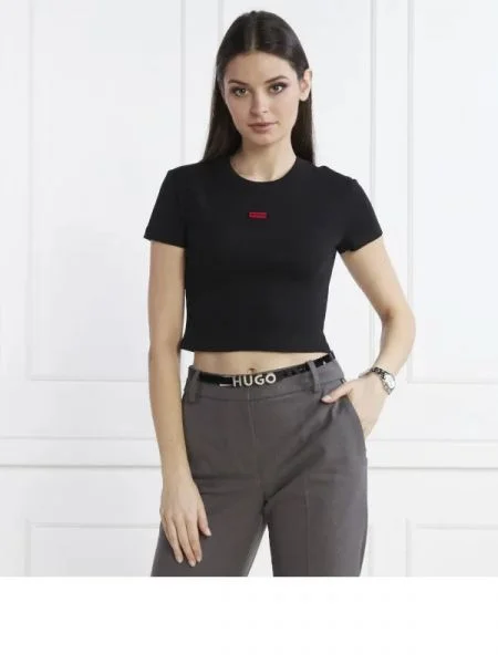 HUGO Póló | Cropped Fit fekete