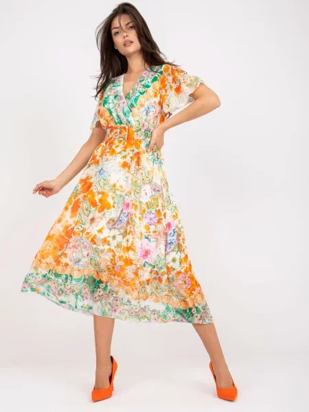 Rochie midi Fashionhunters cu imagine până la genunchi de costum portocaliu