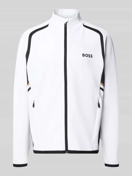 Kurtka treningowa o kroju regular fit z kontrastowymi detalami Boss Green biała