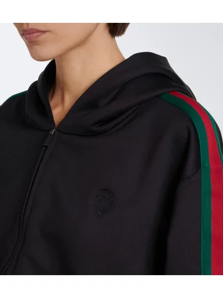Hanorac cu glugă Gucci cu dungi din jerseu negru