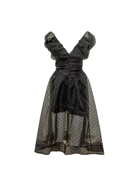 Sukienka z falbankami Ganni z falbankami z organzy czarna