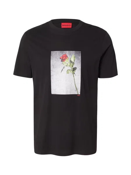 HUGO Tricou Durose gri deschis / verde / roșu negru