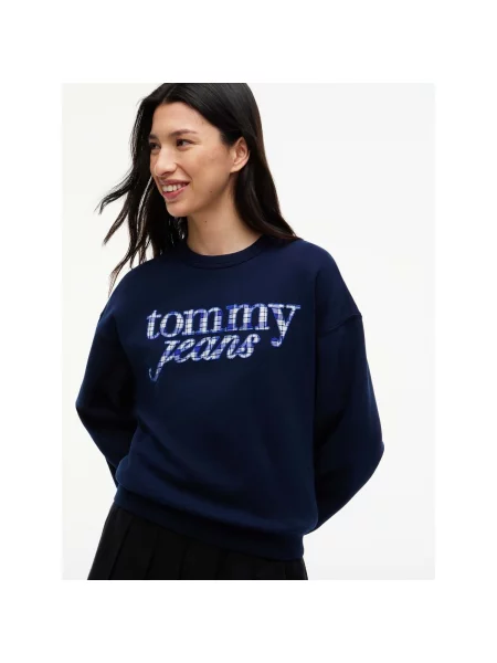 Kockovaná mikina Tommy Jeans modrá