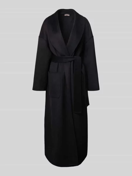 Płaszcz wełniany z wiązanym paskiem Liu Jo White czarny