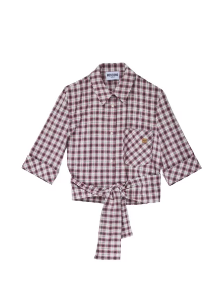 Cămașă de blugi Moschino Jeans în carouri plic alb