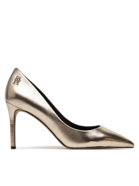 Кожени обувки с тънък Tommy Hilfiger PARTY POINTED METALLIC PUMP златисто