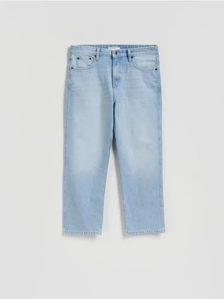 Reserved Blugi straight cu efect prespălat albastru