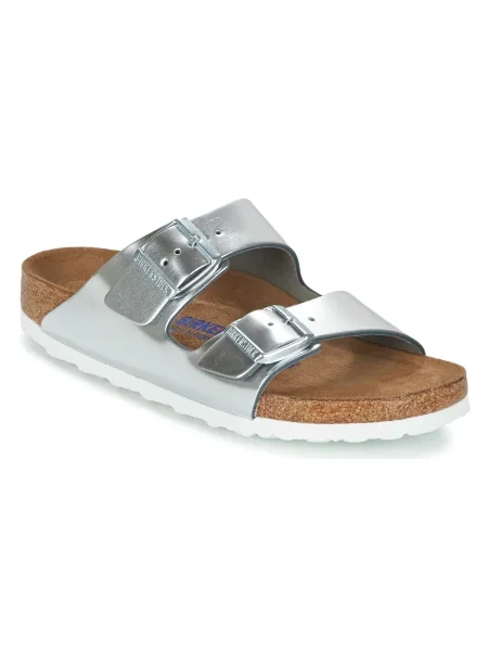 Bőr papucs Birkenstock ezüstszínű