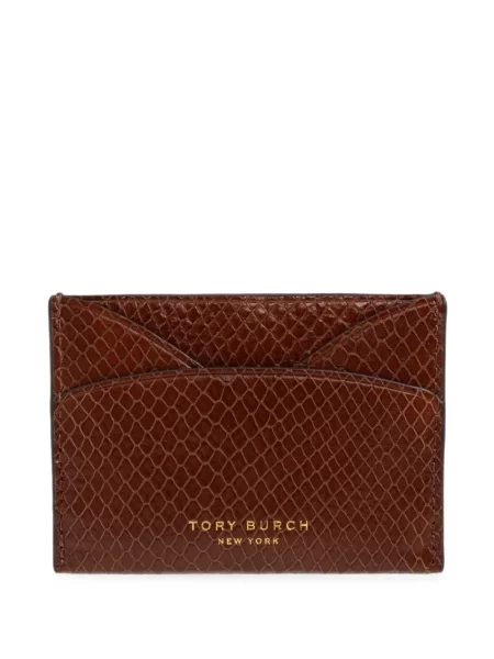 Portofel Tory Burch fără toc cu model piele de șarpe maro