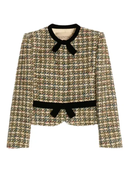 Geacă Valentino Garavani cu funde din tweed verde