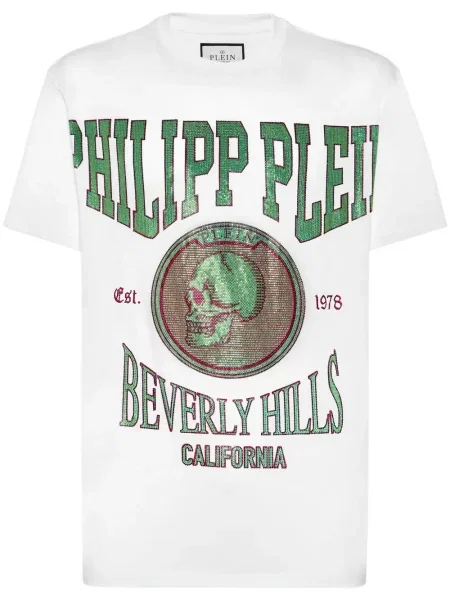 Tricou Philipp Plein de cristal alb