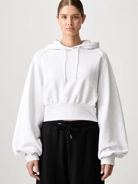 Puma hanorac cu glugă pentru femei din Essentials Cropped Balloon gri
