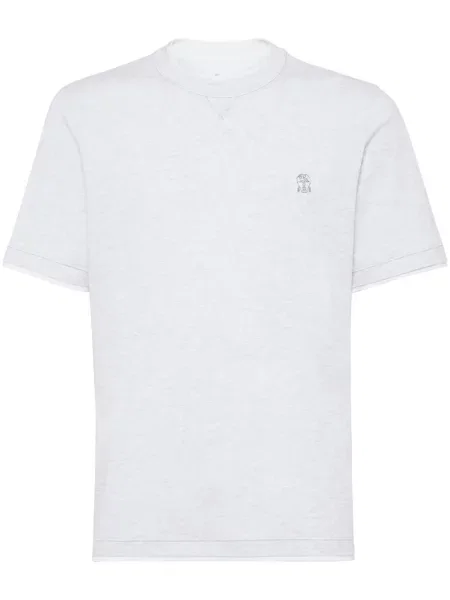 Tricou Brunello Cucinelli cu broderie cu decolteu rotund alb