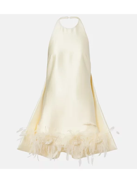 Rochie Self-portrait cu franjuri din satin galben