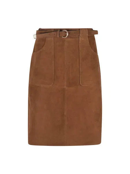 Spódnica skórzana Max Mara Studio do kolan brązowa